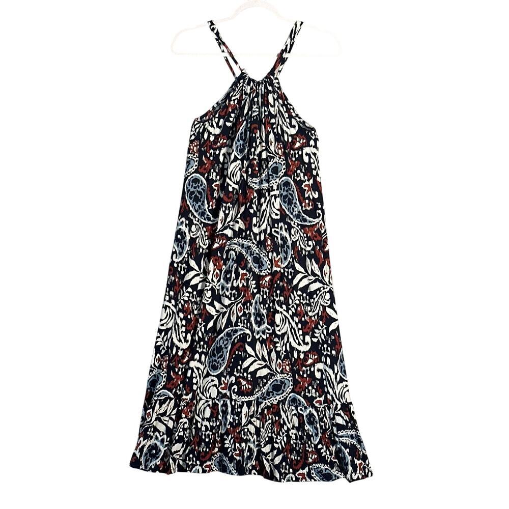 Lucky Brand NWOT Sz M Paisley Floral Midi Dress Beaded Rope Belt Boho Ruffle - Picture 2 of 10